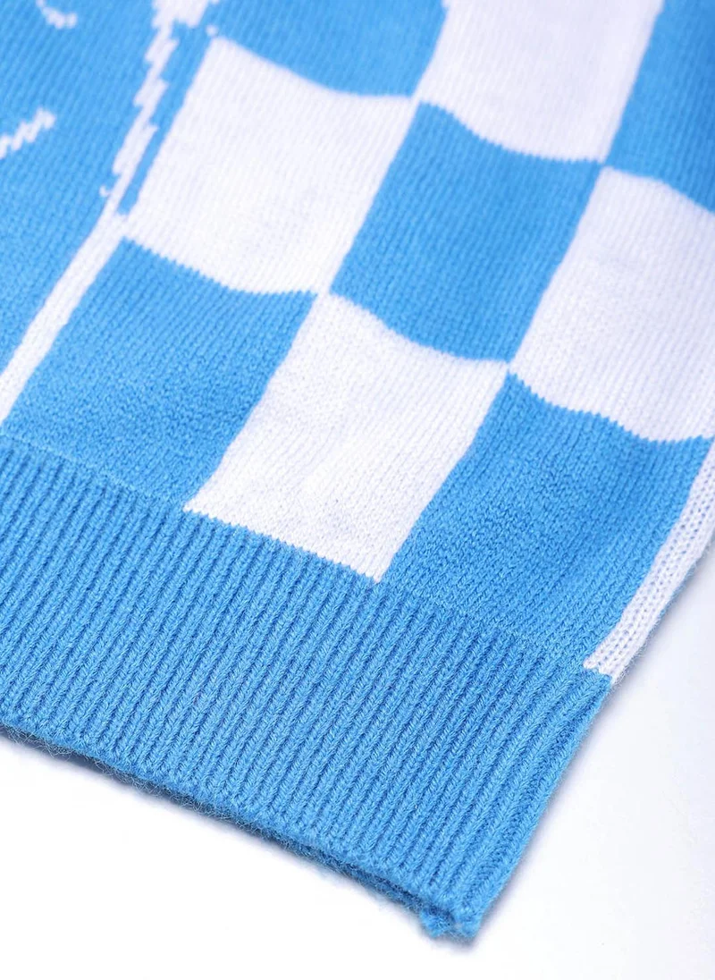 Nautinati Nautinati Boys Dinosaur Print Round Neck Checkered Jacquard Knit Sweater