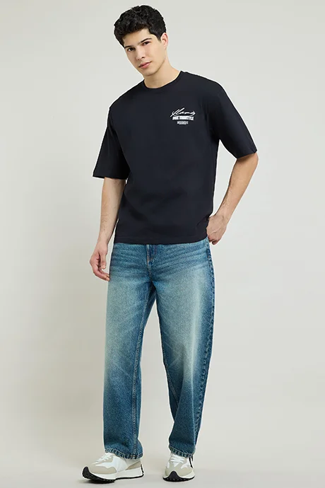 أر أند بي Printed T-Shirt with Crew Neck and Short Sleeves