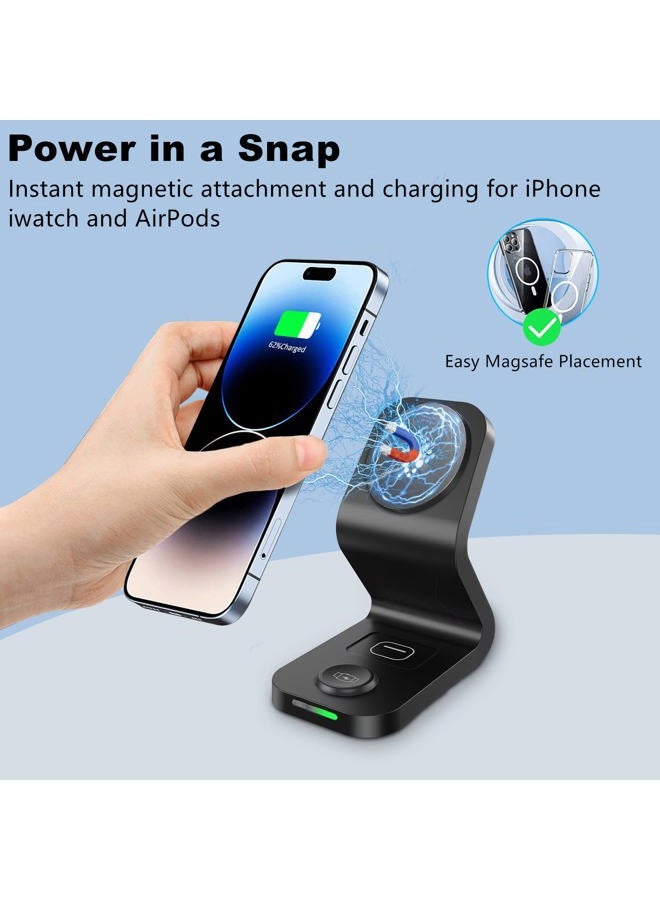 IDOLCO Mag-Safe 3 in 1 Wireless Charging Station, [with 30W Adapter] 15W Fast Magnetic Wireless Charger Stand for Multiple Devices Apple, iPhone 16 15 14 13 12 Pro Max/Plus/Pro, iWatch 7/SE/6/5/4/3, AirPods  - Image 4