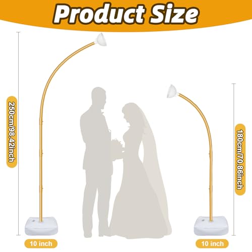 CYAOOI 8FT & 6FT Gold Balloon Arch Stand, Free Bending Top Balloon Arch Kit, Half Arch Balloon Stand with Base for Floor, Balloon Column Kit for Wedding Birthday Baby Shower Graduation Party Decor - Image 2