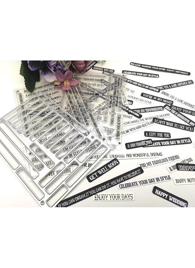 Generic - 2Pc Stripe Clear Stamps With 1Pc Tag Die Sentiments Stamp Bannerpaper Craft Metal Diecutsscrapbooking Cutting… - Image 1