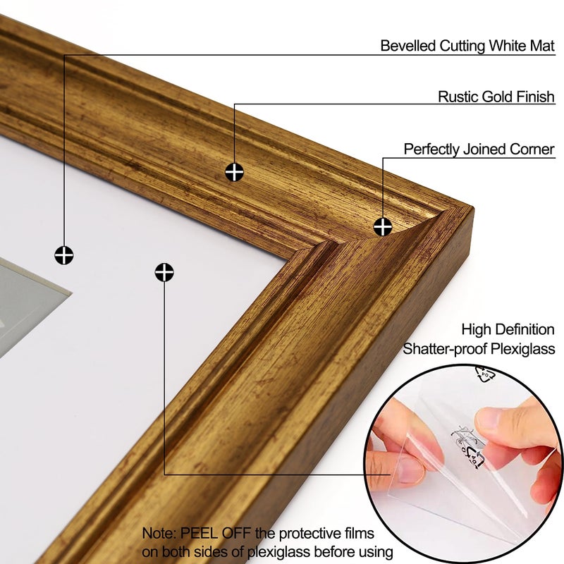 Yaetm 16x20 Gold Picture Frame Matted to 11x14 Set of 4, 1.4" Wide Molding & Rustic Golden 16x20 Frame for Wall Gallery, Home and Office, Wall Mount, 4 Pack - Image 4