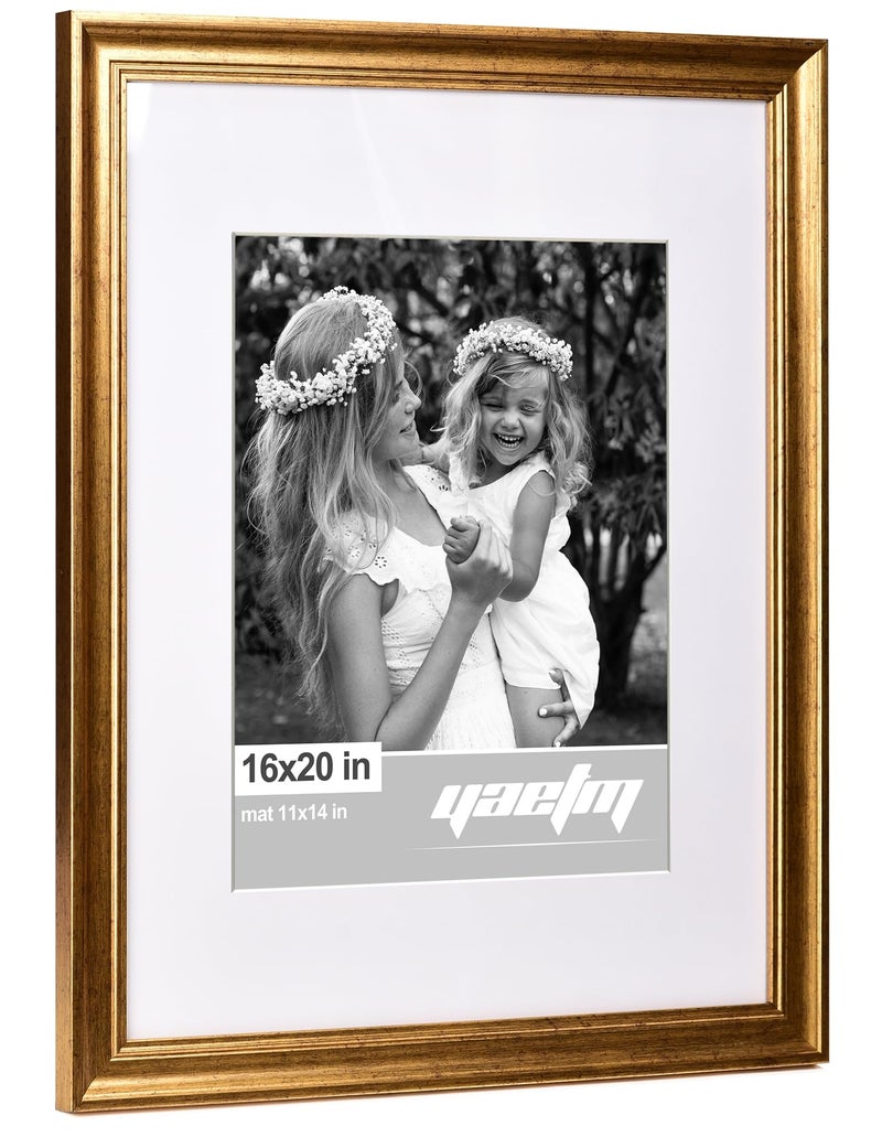 Yaetm 16x20 Gold Picture Frame Matted to 11x14 Set of 4, 1.4" Wide Molding & Rustic Golden 16x20 Frame for Wall Gallery, Home and Office, Wall Mount, 4 Pack - Image 2