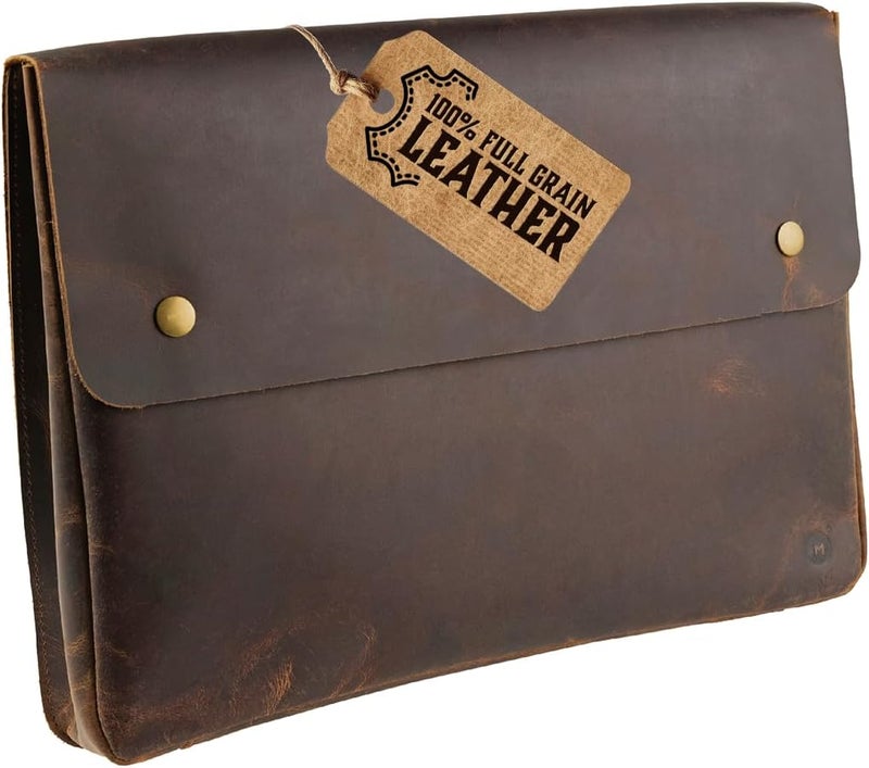 Moonster Leather Folder, Full Grain Leather File Folder Organizer Document Holder, Leather Portfolio for Men –Spacious Leather Folio Laptop Sleeve Case - Fits 13" 14" 15” Laptops, MacBook and Tablets - Image 1