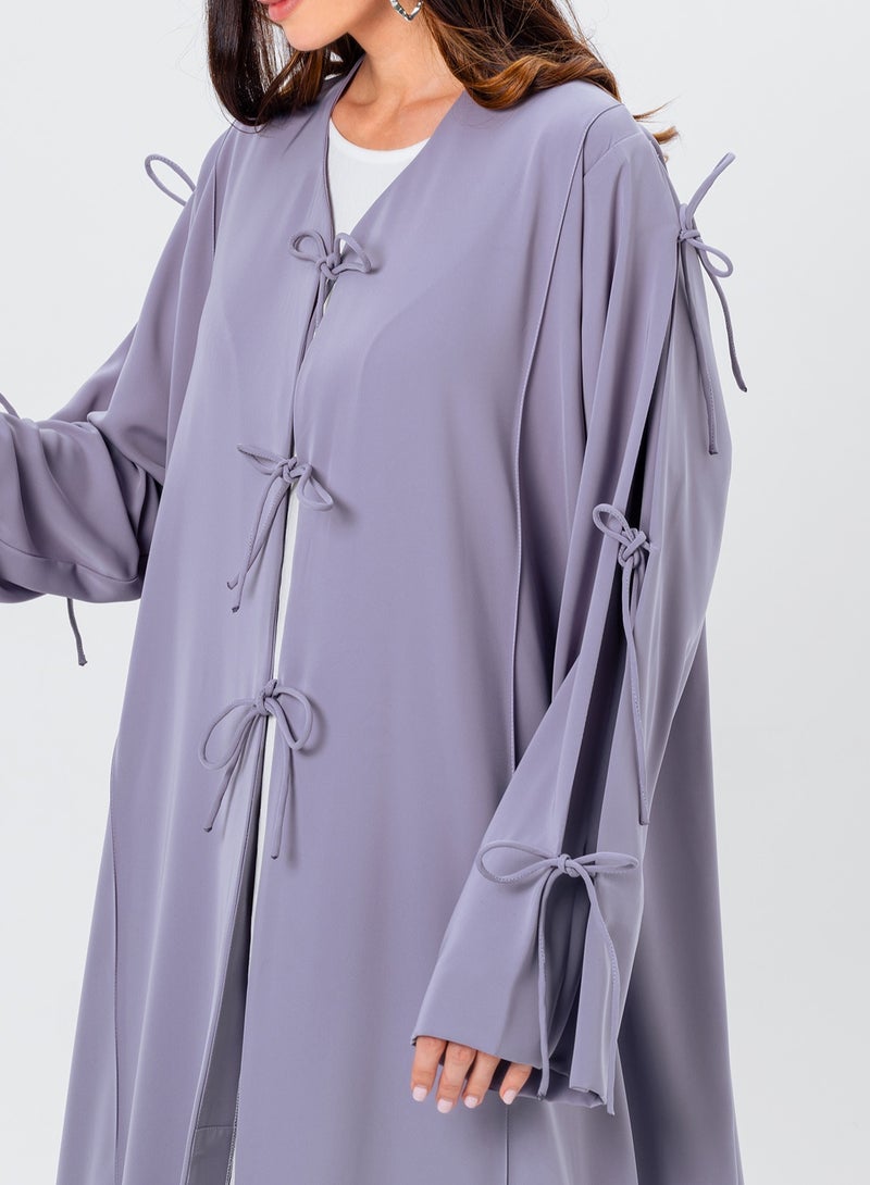 IZEL Lavender Tie – up Abaya - Image 3