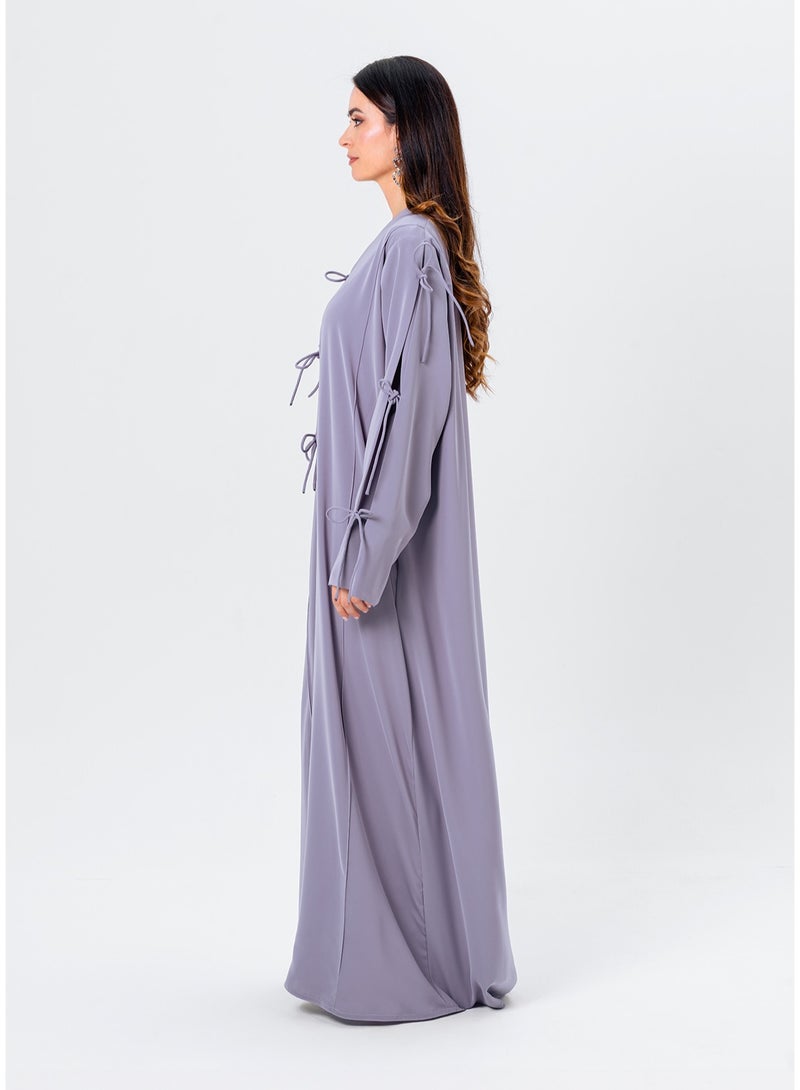 IZEL Lavender Tie – up Abaya - Image 4