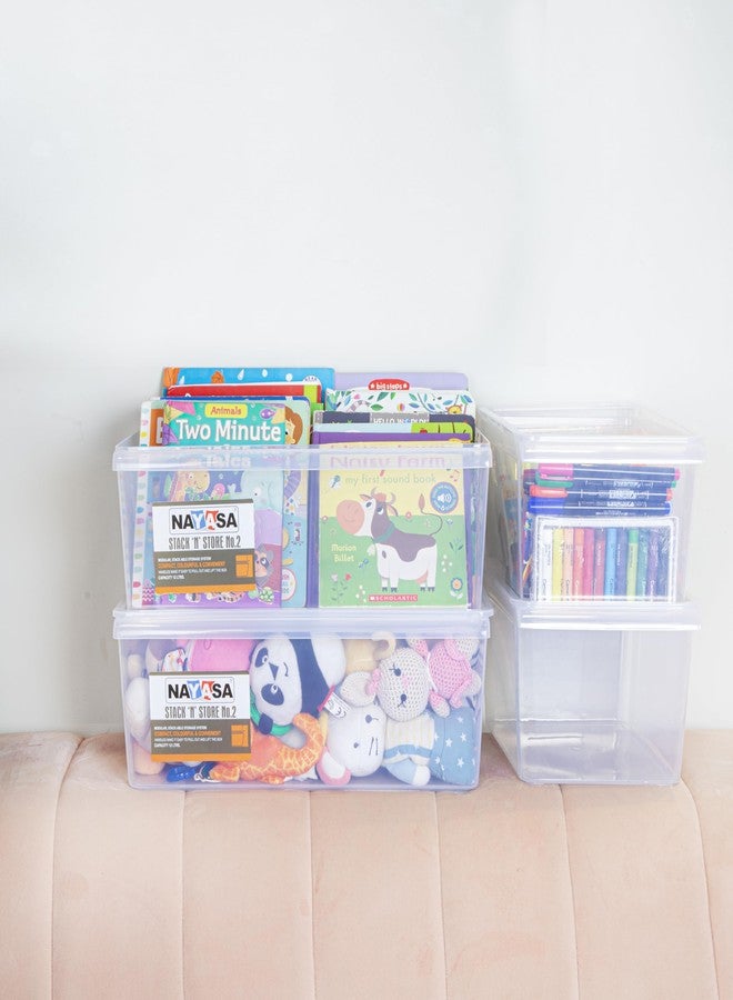 Nayasa Stack N Store Set of 4 | 5 Ltrs & 12 Ltrs |Small + Big | Plastic Storage Boxes with Lid | Side Handle | Stackable Boxes | Multipurpose Storage | Strong and Durable Quality | Clear - Image 1