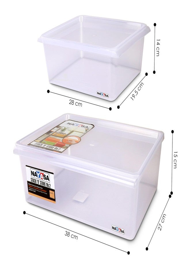 Nayasa Stack N Store Set of 4 | 5 Ltrs & 12 Ltrs |Small + Big | Plastic Storage Boxes with Lid | Side Handle | Stackable Boxes | Multipurpose Storage | Strong and Durable Quality | Clear - Image 5