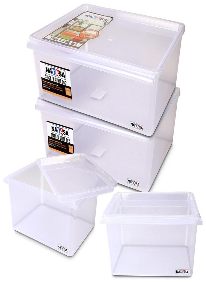 Nayasa Stack N Store Set of 4 | 5 Ltrs & 12 Ltrs |Small + Big | Plastic Storage Boxes with Lid | Side Handle | Stackable Boxes | Multipurpose Storage | Strong and Durable Quality | Clear - Image 2