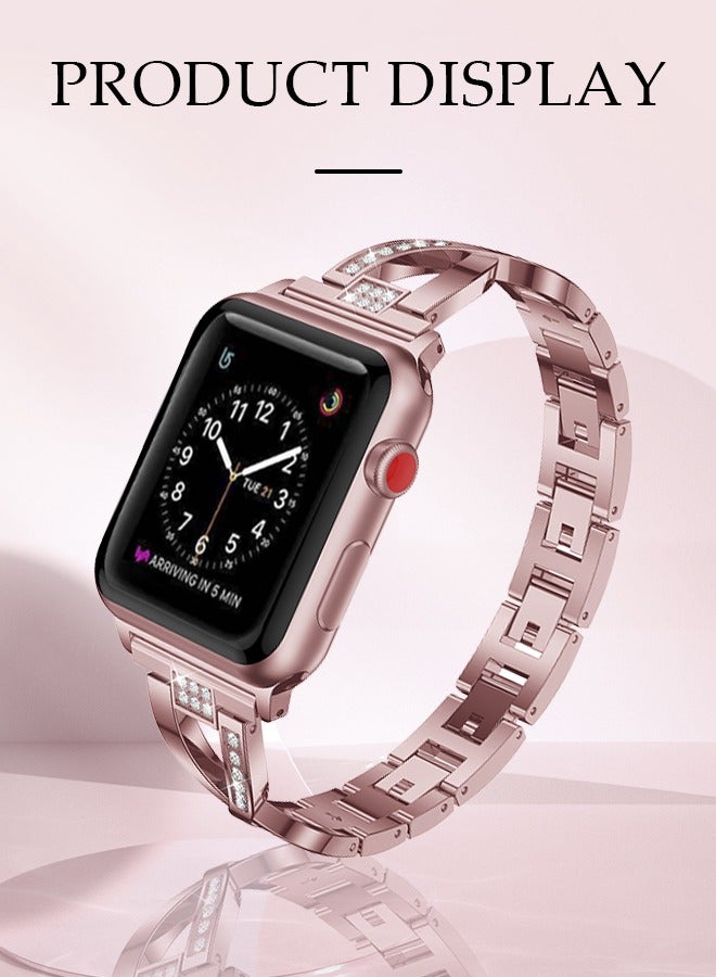 Metal Strap for Apple Watch 38/40/41mm, Women Fashion Bling Stainless Steel Bracelet Straps With Sweat-Proof Strap Metal Waterproof Strap (Rose Pink) - Image 3