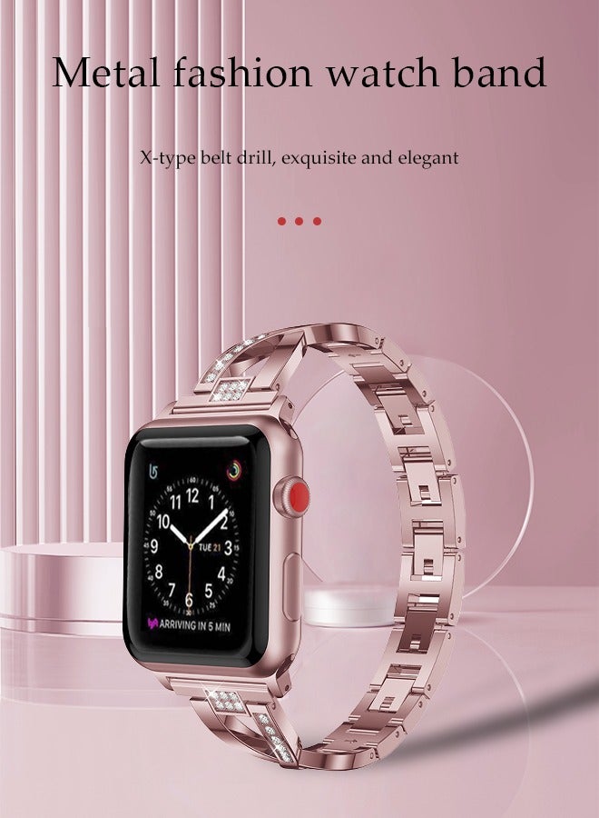 Metal Strap for Apple Watch 38/40/41mm, Women Fashion Bling Stainless Steel Bracelet Straps With Sweat-Proof Strap Metal Waterproof Strap (Rose Pink) - Image 2