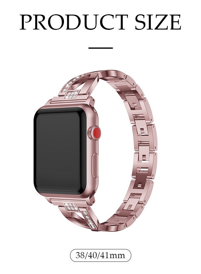 Metal Strap for Apple Watch 38/40/41mm, Women Fashion Bling Stainless Steel Bracelet Straps With Sweat-Proof Strap Metal Waterproof Strap (Rose Pink) - Image 4