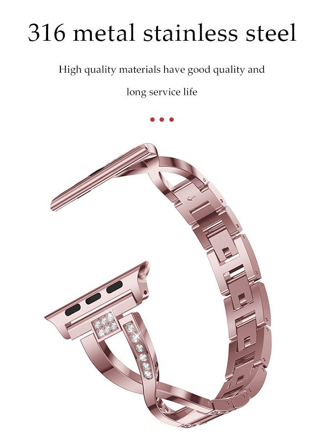 Metal Strap for Apple Watch 38/40/41mm, Women Fashion Bling Stainless Steel Bracelet Straps With Sweat-Proof Strap Metal Waterproof Strap (Rose Pink) - Image 5
