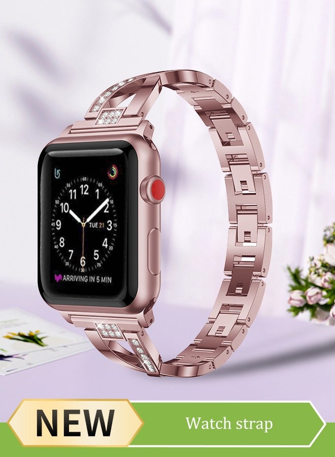 Metal Strap for Apple Watch 38/40/41mm, Women Fashion Bling Stainless Steel Bracelet Straps With Sweat-Proof Strap Metal Waterproof Strap (Rose Pink) - Image 1
