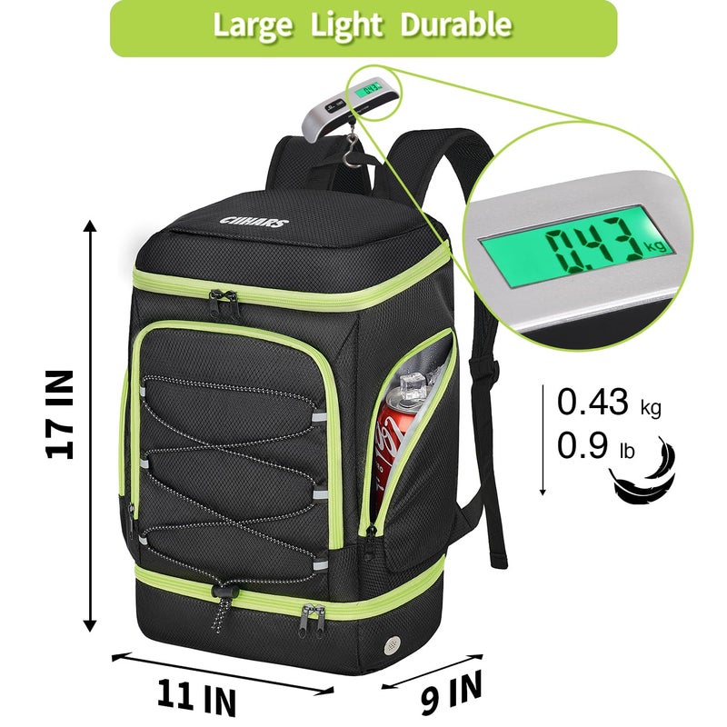 Ciihars Soccer Backpack,Soccer Bag with Ball Holder,Sport Equipment Bags Includes Separate Cleat Shoe and Ball Compartment Fit Basketball Volleyball Football (BLACK GREEN) - Image 3