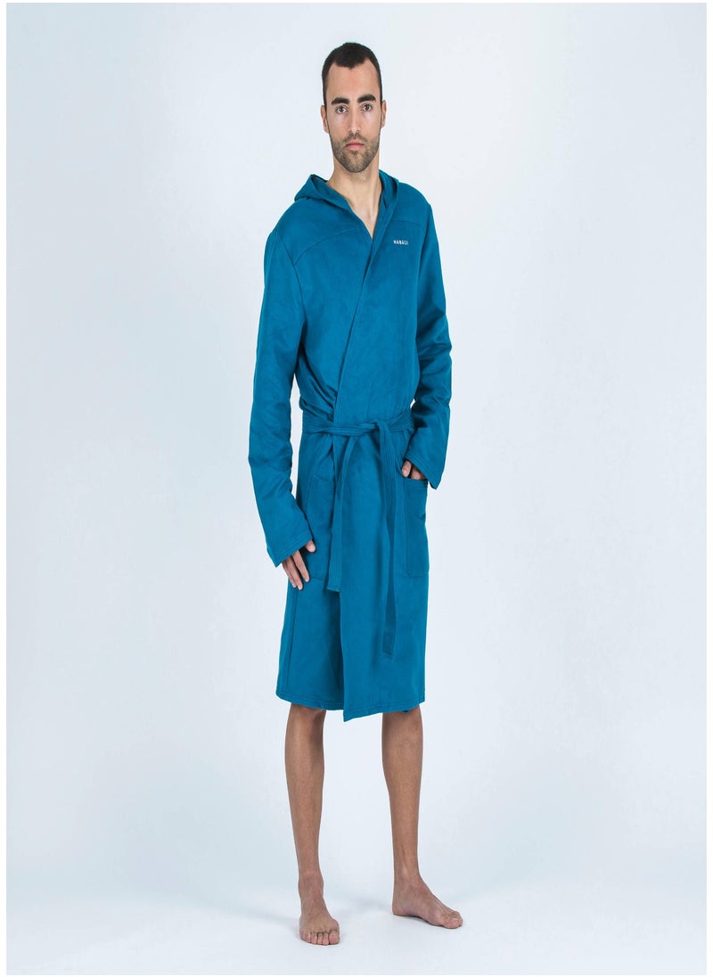 NABAIJI NABAIJI by DECATHLON, Men's Compact Microfibre Hooded Bathrobe Lightweight & Absorbent Dark Blue  - Image 1