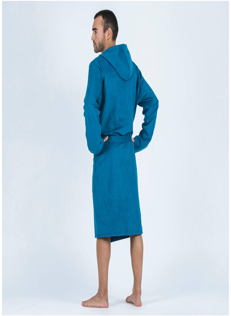 NABAIJI NABAIJI by DECATHLON, Men's Compact Microfibre Hooded Bathrobe Lightweight & Absorbent Dark Blue  - Image 2