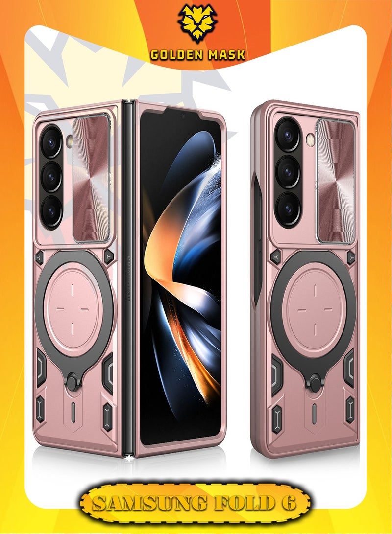 GOLDEN MASK GOLDEN MASK For Samsung Galaxy Z Fold 6 Armored Camera Shield Cover Camera Lend Protection, Built-in 360° (Rose Gold)