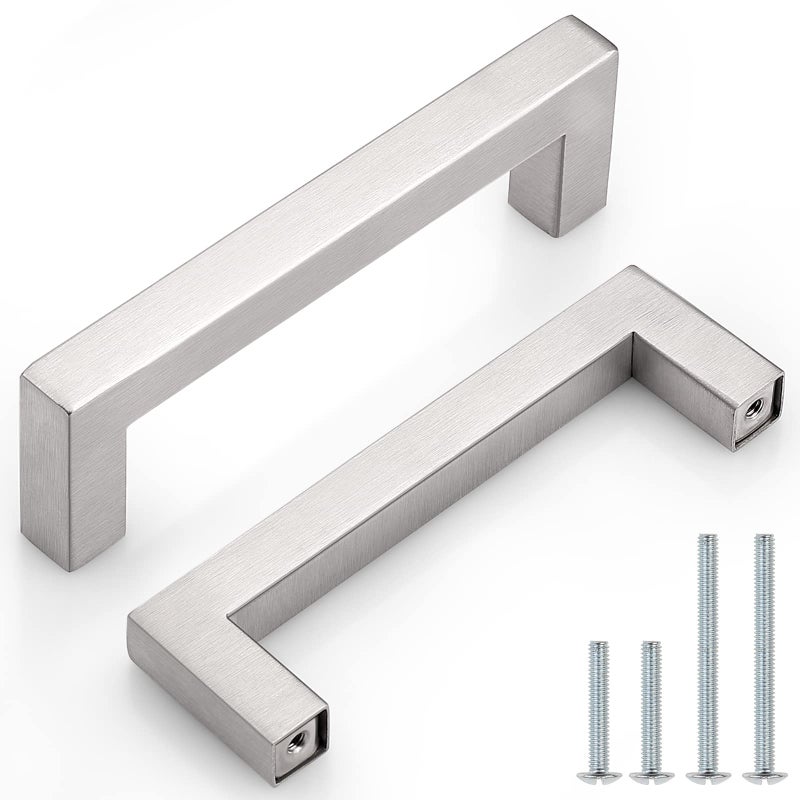 Probrico 5 Pack 4 Inch Modern Square Cabinet Handles Pulls Stainless SteelT Bar Satin Nickel Handle Pull for Drawer Dresser Closet Door Cupboard Wardrobe Bathroom Kitchen Furniture Hardware