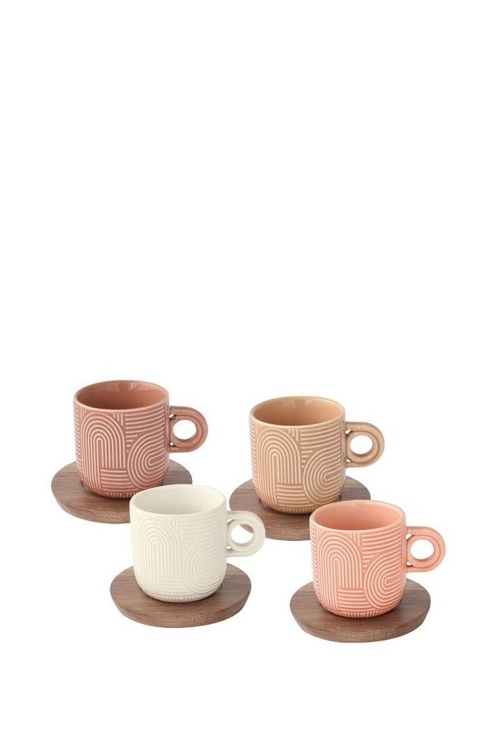 Easy Life Easy Life 4-Piece Take a Loop Dishwasher Safe Cup and Saucer Set Multicolor 110ml R1782#TLO7 