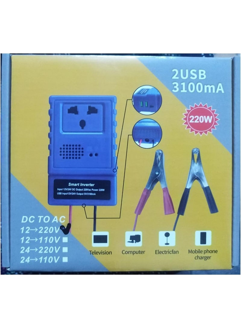 Multi-Functional Car Power Inverter - DC 12V to AC 220V Converter with 2 USB Ports & AC Outlet - Portable Battery Charger for Travel & Appliances - Image 3