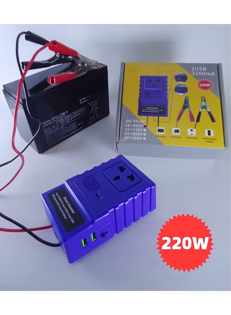 Multi-Functional Car Power Inverter - DC 12V to AC 220V Converter with 2 USB Ports & AC Outlet - Portable Battery Charger for Travel & Appliances - Image 1