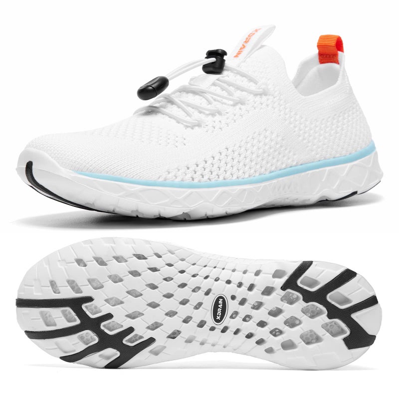 KOLILI Women's Lightweight Water Shoes for Swimming, Quick Drying Water Aerobics Shoe, Arch Support Aqua Shoes for Surfing, Woman Slip on Walking Sneaker for Outdoor White/Aqua 8 - Image 1