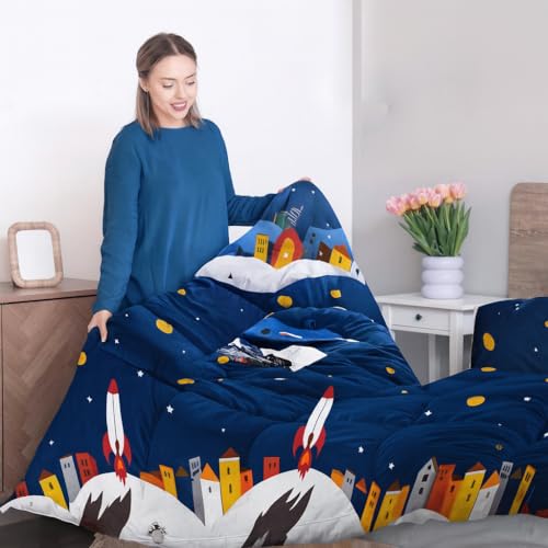 PRISCILLA 200 GSM 400 TC Kids Glace Cotton Reversible Cartoon Printed Double Bed King Size Comforter with Matching Bedsheet 90 * 100 with 2 Pillow Covers Set of 4 Pieces (Design 23) - Image 3
