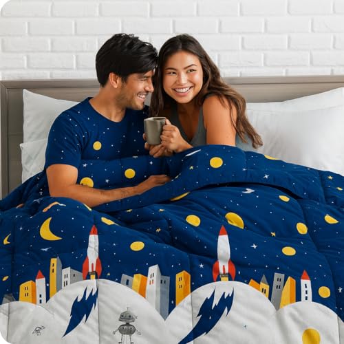 PRISCILLA 200 GSM 400 TC Kids Glace Cotton Reversible Cartoon Printed Double Bed King Size Comforter with Matching Bedsheet 90 * 100 with 2 Pillow Covers Set of 4 Pieces (Design 23) - Image 4