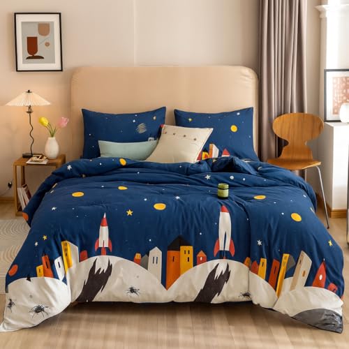 PRISCILLA 200 GSM 400 TC Kids Glace Cotton Reversible Cartoon Printed Double Bed King Size Comforter with Matching Bedsheet 90 * 100 with 2 Pillow Covers Set of 4 Pieces (Design 23) - Image 2