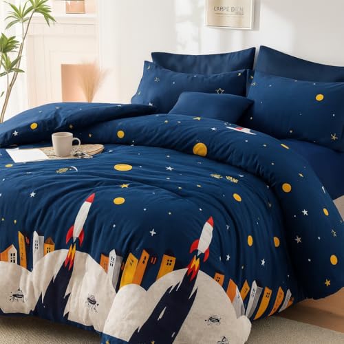 PRISCILLA 200 GSM 400 TC Kids Glace Cotton Reversible Cartoon Printed Double Bed King Size Comforter with Matching Bedsheet 90 * 100 with 2 Pillow Covers Set of 4 Pieces (Design 23) - Image 1