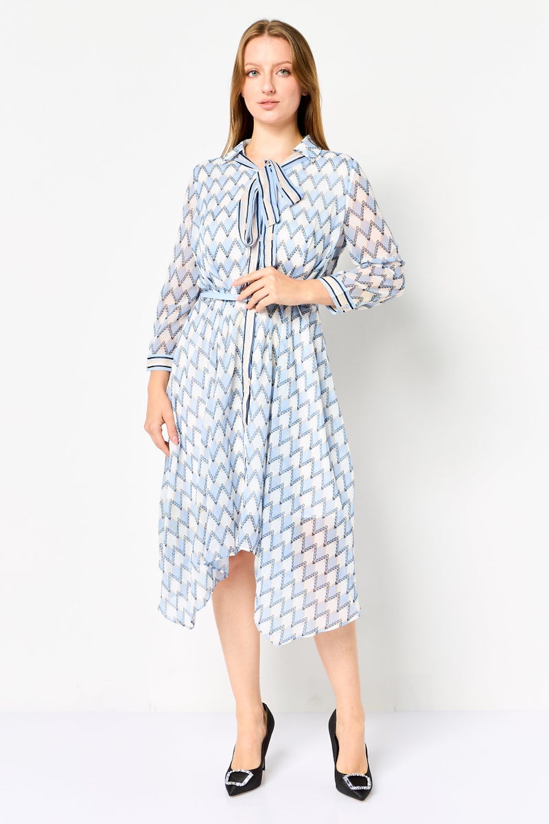 VERO MODA فستان قميص مزخرف بالكامل للنساء مع حزام، متعدد الألوان - Image 1