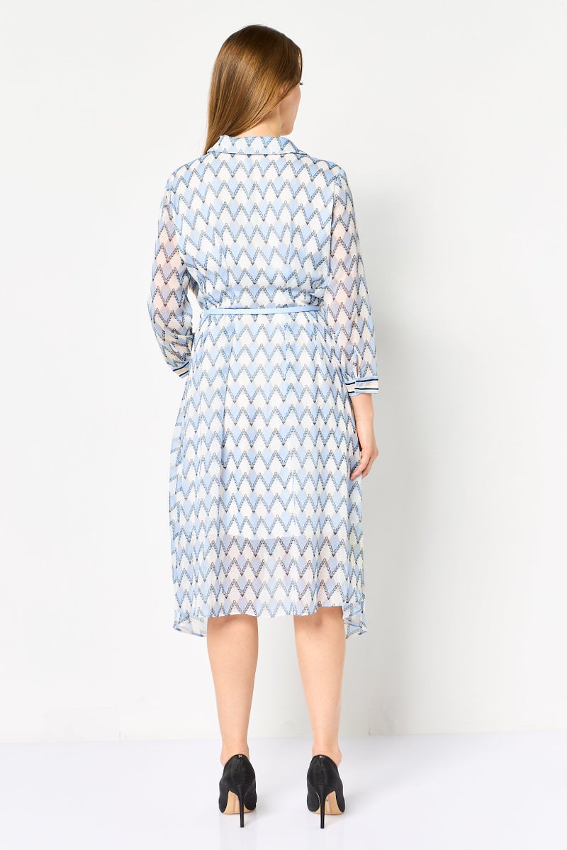 VERO MODA فستان قميص مزخرف بالكامل للنساء مع حزام، متعدد الألوان - Image 2