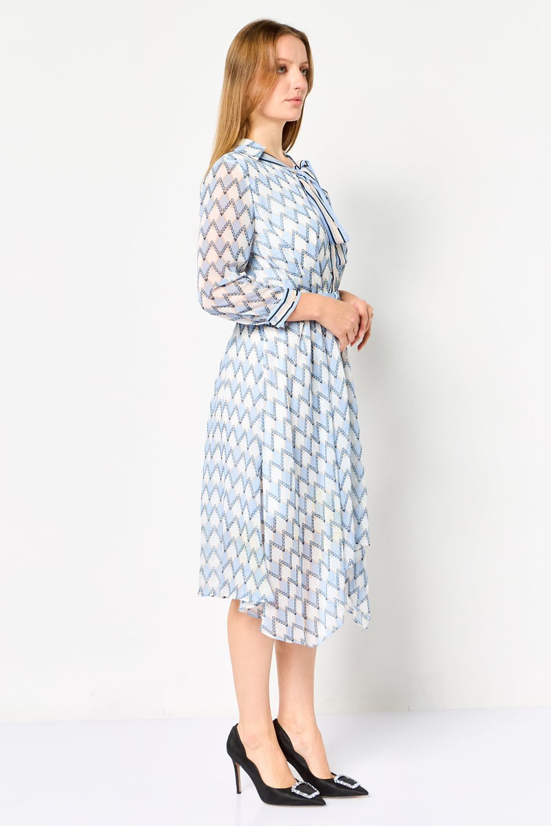 VERO MODA فستان قميص مزخرف بالكامل للنساء مع حزام، متعدد الألوان - Image 4