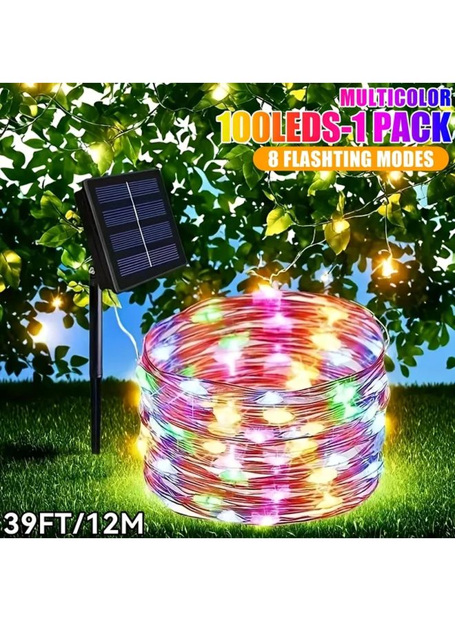 39 قدم 100 مصباح LED إنارة سلسلة شمسية متعددة الألوان 8 أوضاع مقاومة للماء IP65 لحفلات عيد الميلاد - Image 1