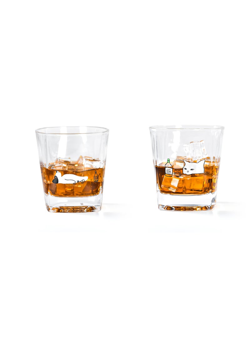 SYOSI Old Fashioned Whiskey Glasses, 2PCS, Cat Dad Whiskey Gifts, 10oz Crystal Whiskey Glasses, Heavy Base Whiskey Glasses Gifts for Men, Unique Whiskey Glasses for Cocktail Drinks, Bourbon, Beer - Image 1