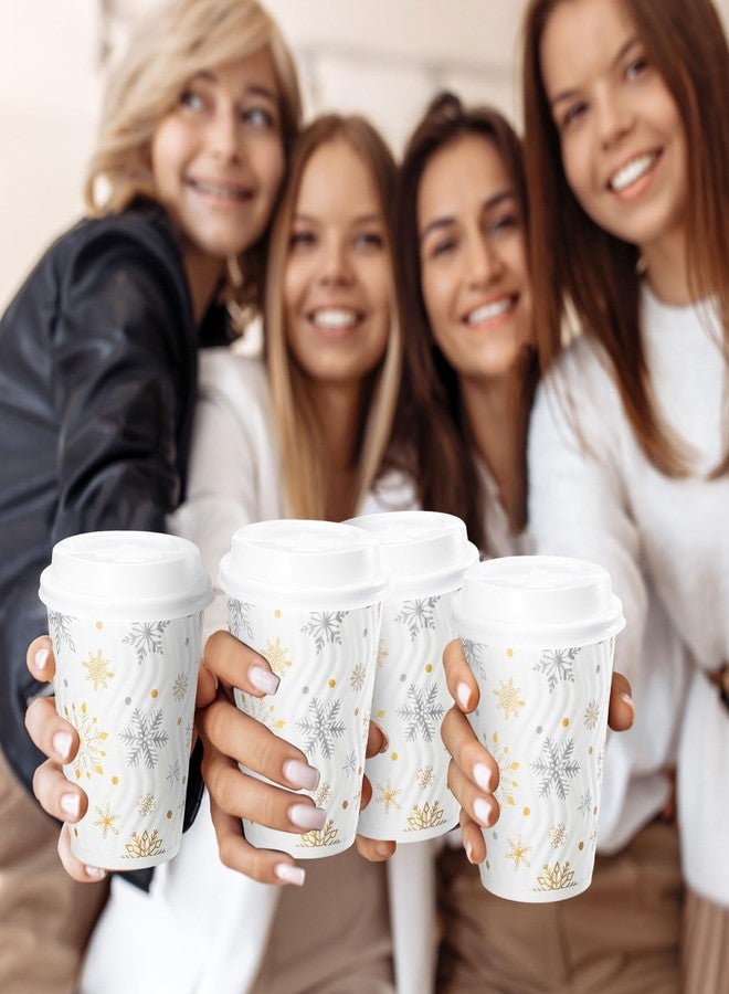 Zhehao 150 Sets 12 oz Snowflake Coffee Cups with Lids and Straws, Christmas Paper Cups Disposable Bulk, Winter Xmas Holiday Party Supplies for Hot Chocolate Tea (Golden) - Image 4