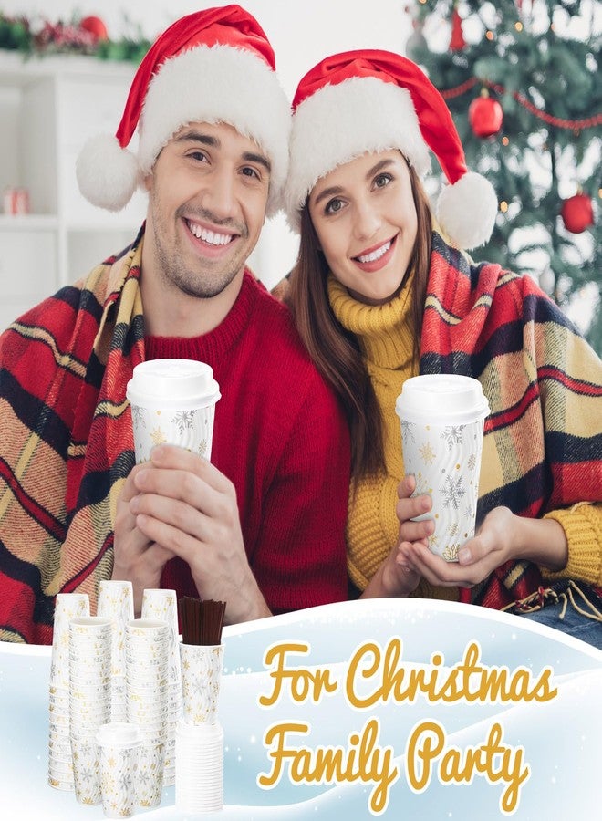 Zhehao 150 Sets 12 oz Snowflake Coffee Cups with Lids and Straws, Christmas Paper Cups Disposable Bulk, Winter Xmas Holiday Party Supplies for Hot Chocolate Tea (Golden) - Image 5