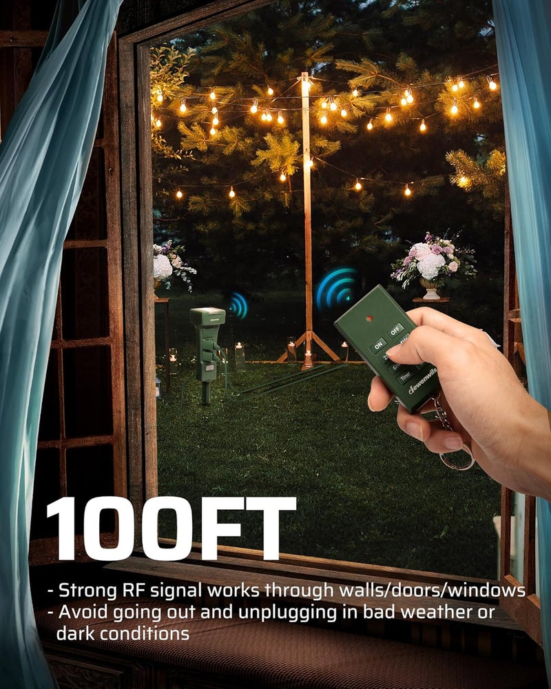 DEWENWILS Outdoor Power Stake Timer Waterproof, 100FT Range Remote Control Outlet Timer, 6 Grounded Outlets 6FT Cord, Photocell Dusk to Dawn, for Lights, Garden, 1875W/15A UL Listed - Image 4