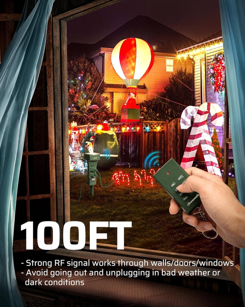 DEWENWILS Outdoor Power Stake Timer Waterproof, 100FT Range Remote Control Outlet Timer, 6 Grounded Outlets 6FT Cord, Photocell Dusk to Dawn, for Lights, Garden, 1875W/15A UL Listed - Image 3