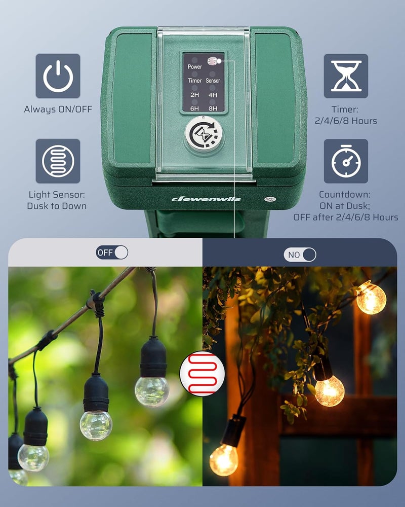 DEWENWILS Outdoor Power Stake Timer Waterproof, 100FT Range Remote Control Outlet Timer, 6 Grounded Outlets 6FT Cord, Photocell Dusk to Dawn, for Lights, Garden, 1875W/15A UL Listed - Image 2