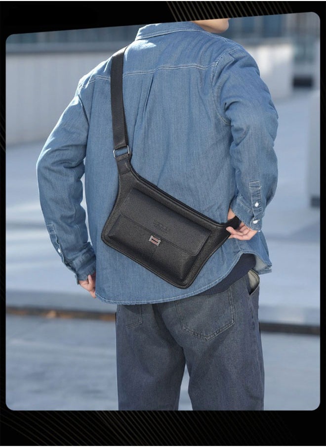 WEIXIER Men Retro Chest Bag PU Lether Water-Repellent and Wear-resistant Crossbody Bag with Adjustable Straps  - Image 1