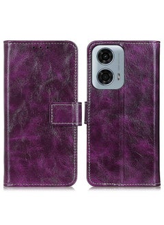 جراب جلدي لهاتف Motorola Moto G34 Retro Crazy Horse Texture (أرجواني)