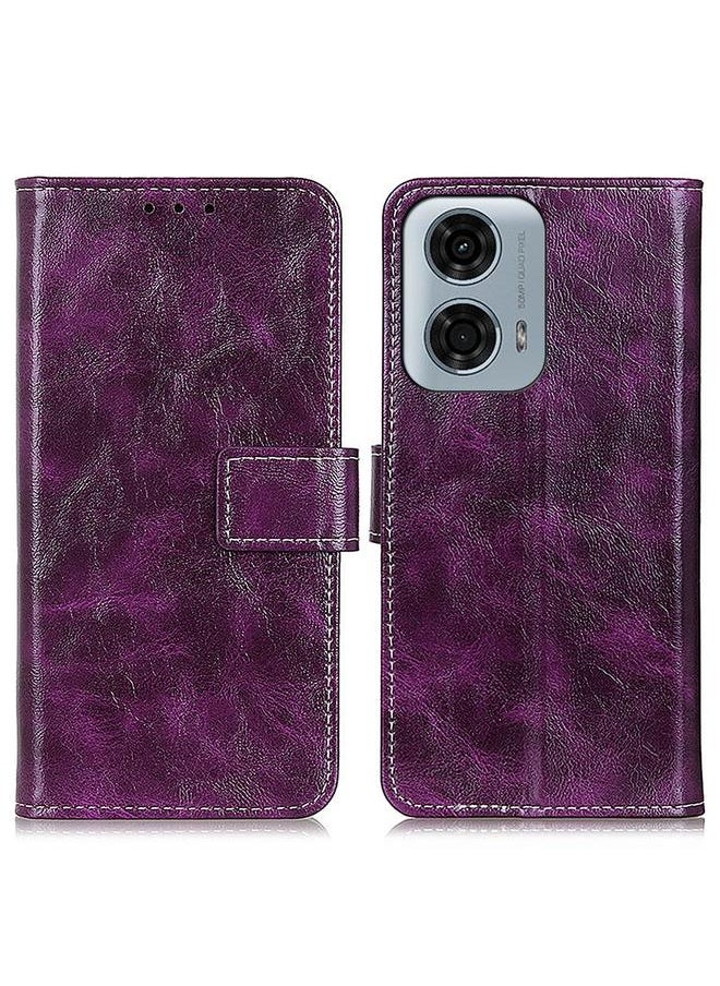 إيروريكس - جراب جلدي لهاتف Motorola Moto G34 Retro Crazy Horse Texture (أرجواني) - Image 1
