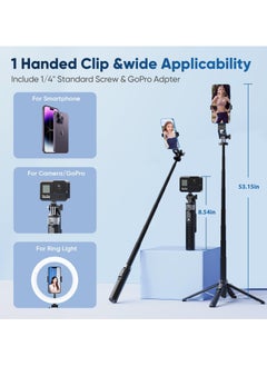 Anmi Selfie Stick Tripods Quadpods with LED Fill Light, 53.1 Inch Extendable Travel Quadpods with Wireless Remote Aluminium Selfie Stick for Video Recording, Cell Phone, Gopro (Black)  - Image 3