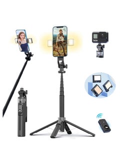 Anmi Selfie Stick Tripods Quadpods with LED Fill Light, 53.1 Inch Extendable Travel Quadpods with Wireless Remote Aluminium Selfie Stick for Video Recording, Cell Phone, Gopro (Black)  - Image 1