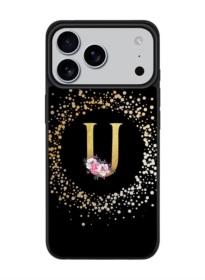 Stylizedd iPhone 17 Pro Max Case, [Compatible with MagSafe] Slim Magnetic cover Phone Case iPhone 17 Pro Max -Custom Monogram Floral - U ( Black ) - Image 1