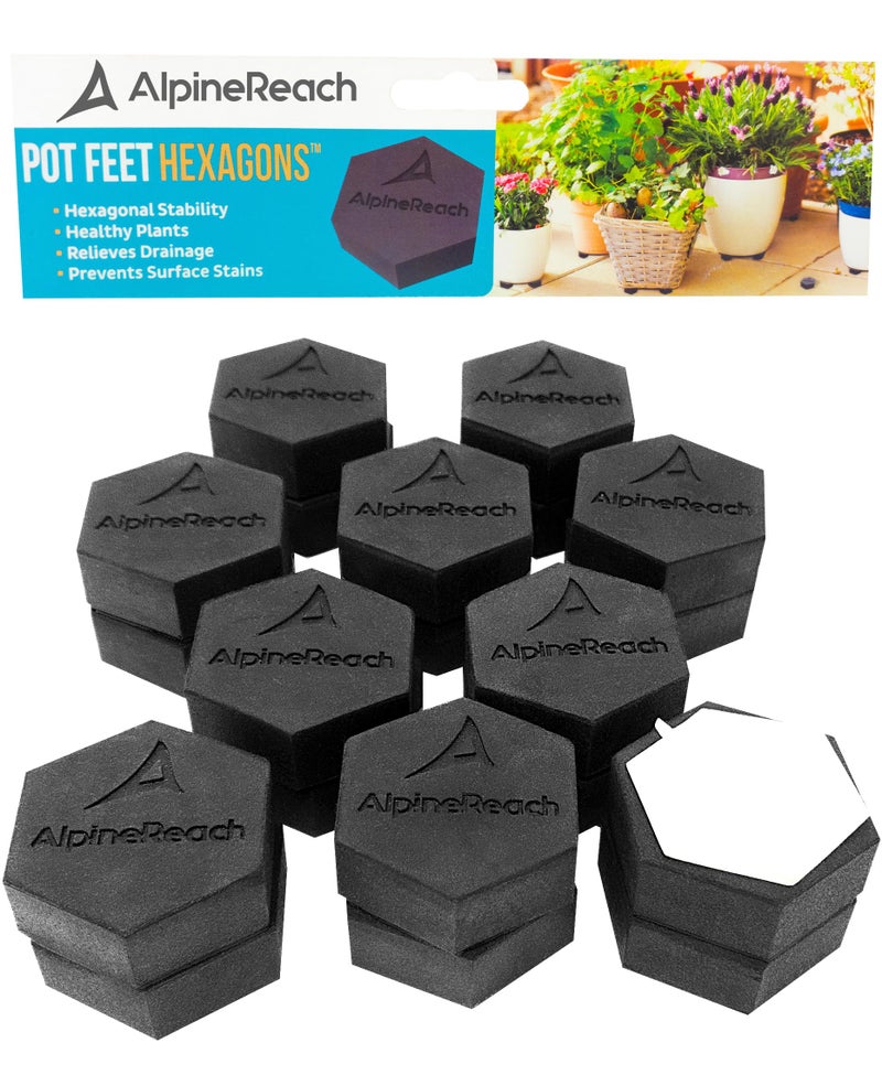 AlpineReach Extra Heavy Duty Pot Feet Risers 20 Pack Hexagons & Adhesive Pads - Protect Healthy Plants - Strong Invisible Supports Small Large Flower Planters Stability - Outdoor Lifter Toes Elevator - Image 1