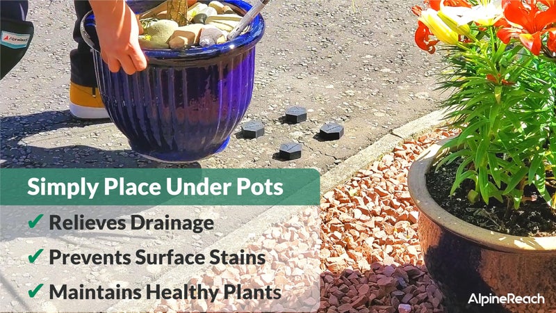 AlpineReach Extra Heavy Duty Pot Feet Risers 20 Pack Hexagons & Adhesive Pads - Protect Healthy Plants - Strong Invisible Supports Small Large Flower Planters Stability - Outdoor Lifter Toes Elevator - Image 2