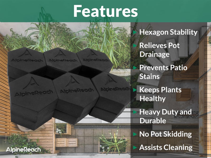 AlpineReach Extra Heavy Duty Pot Feet Risers 20 Pack Hexagons & Adhesive Pads - Protect Healthy Plants - Strong Invisible Supports Small Large Flower Planters Stability - Outdoor Lifter Toes Elevator - Image 5